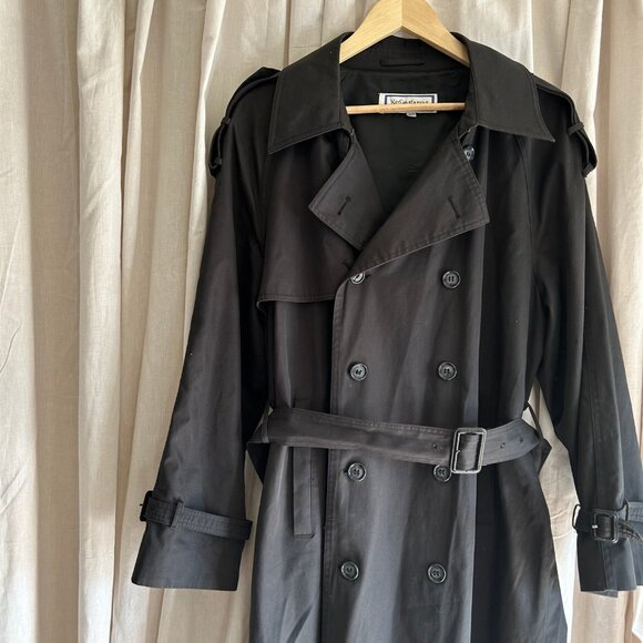 VINTAGE YVES SAINT LAURENT 90'S BLACK TRENCH COAT - Picture 4 of 13